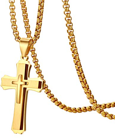 OIDEA Edelstahl goldene Kreuz Christus Anhänger mit 56cm Kette Halskette für Herren Männer
