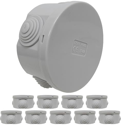 10 Pack of 80mm Round Electrical Junction Box with Rubber Cable Entry Grommets and Snap-on Lid IP44 Splashproof Weatherproof