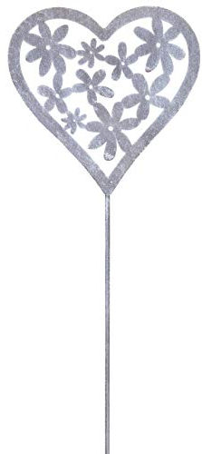 B2S BACK2SEASON Gartenstecker Herz mit Blüten Metall Blumen Stecker Blumenstecker Gartendekoration grau H60 cm