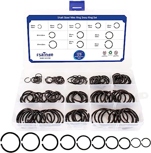 Fasttend GB895.2 Φ10-Φ26 Halterungsclip 65 Mn Schaft Stahldraht Ring Sprengring Set Lager Stop Ring Sortiment Kit Runde Draht Sprengringe für Wellen, 120 Stück