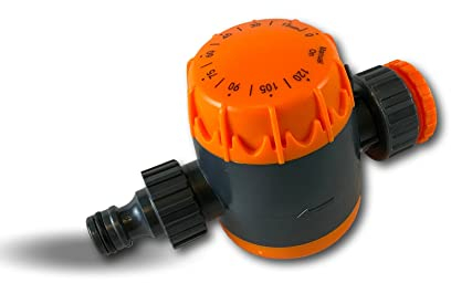 Minuteur mécanique programmable arrosage 1 sortie | Version simple | Réglage de 0 à 120 mn | Coupe l'eau automatiquement | Connection tétine ou adaptateur 1/2 et 3/4 (13-19 mm) | Kibros JMINUT1S