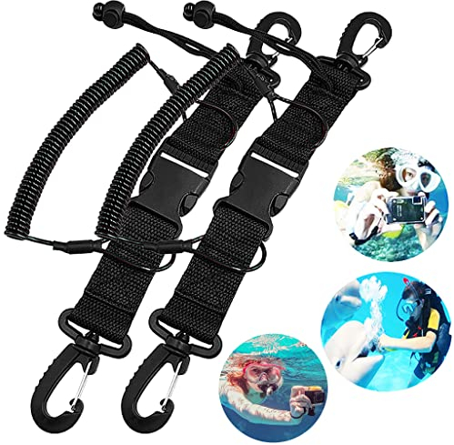 Tauchen Zubehör 2 Stück, Tauchen Spiralkabel, Tauchen Ausrüstung Lanyard, Werkzeuge Tauchhaken, für Unterwasserkamera, Schnorcheln Anti Leine Gurtband, mit Clips Schnellverschluss