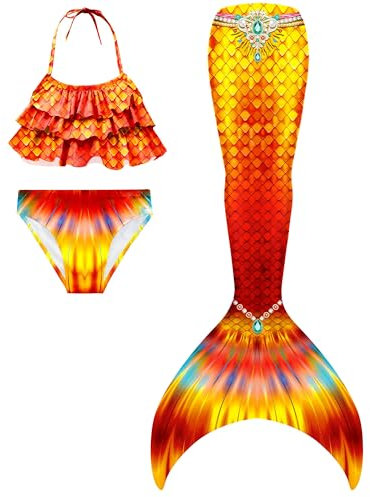 SPEEDEVE Meerjungfrauenschwanz Mädchen 3pcs Bikini Set,ohne Monoflosse,No fin-j26,140