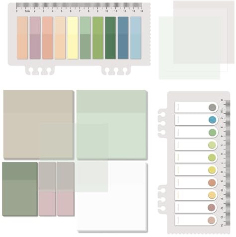 BAYTORY 700 Blatt Wasserfeste Haftnotizen, Transparente Klebezettel, 7,6 x 7,6 cm, Registertabs Beschreibbare, durchscheinende Aufkleber Für Notizbücher (Mehrfarbig Morandi)