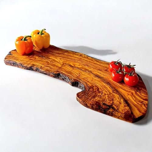 Slim Shape Handcrafted Olive Wood Cutting Board | Unique Curved Design for Serving and Chopping | Natural Grain Finish | Durable Versatile Kitchen Accessory (60 cm)