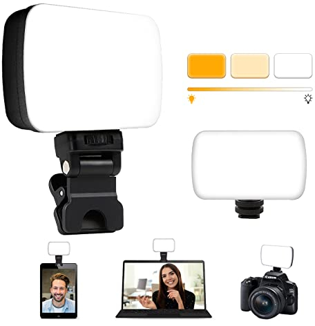 Wiederaufladbare LED-Videokonferenz Beleuchtungsset mit Cold Shoe für Tablet/Laptop/Camera,10 Helligkeitsstufen,3 Lichtmodi,eingebauter 1500-mAh-Akku für Home Office/Live-Stream/Fotografie/Fernarbeit
