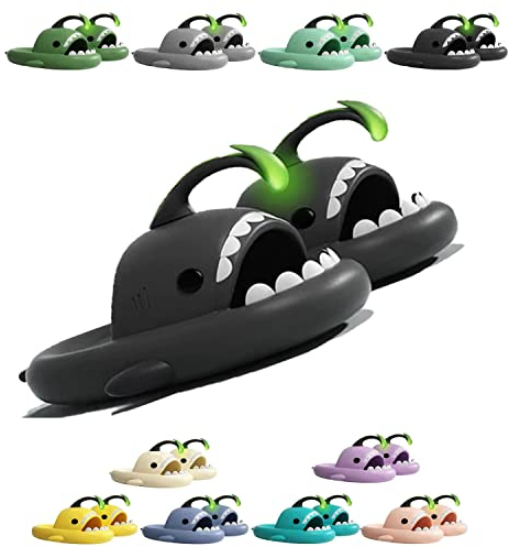 Chagoo Angler Fish Slides, Cloud Shark Slides, Premium Anglerfish Shark Slides - Glow in the Dark (Black, 42-43 EU), (CASECW3329)