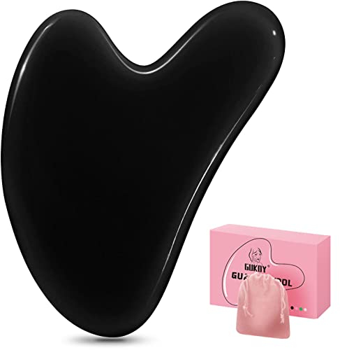 Gua Sha Steine Gesichts Jade Guasha Board Massage Tool Heart Shape Jade für Gesicht, Augen, Hals zur Hautpflege, Schönheit und Entspannung der Körpermuskulatur (Schwarz)