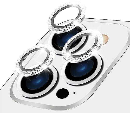 LucBuy Protecteur D'objectif D'appareil Photo pour iPhone 13 Pro/13 Pro Max, HD Verre Trempé Alliage d'aluminium Anneau Cercle Film de Protection D'écran,Protecteur D'objectif (Pétillant)