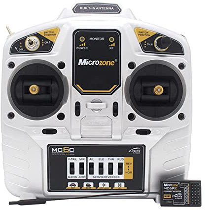 ERYUE télécommande, Microzone MC6C 2.4GHz 6CH Télécommande Mode 2 Transmetteur et MC6RE Récepteur Radio Système pour RC Avion Drone Multirotor Hélicoptère Voiture Bateau