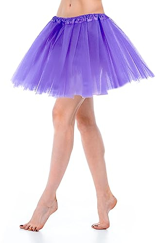 Jupe Tulle Femme Tutu Adulte Classique Elastique 3 Couches Tulle Violet Clair Jupes Tutu Femme Ado Danse Habiller Soirée Jupette Danse Classique Fille Déguisement Année 80 Accessoire Fluo