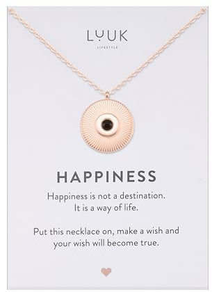 LUUK LIFESTYLE Collana da donna in acciaio inossidabile filigranato con placchetta rigata e cuore nero, lunghezza regolabile, rosa