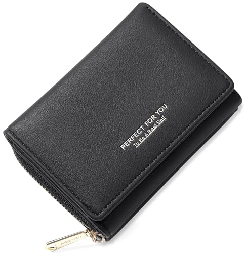Aucuu Porte Monnaie Femme, Petit Portefeuille Femme, Portefeuille Femme en Cuir PU, Portefeuille à Trois Volets, Court Zippé avec 7 Emplacements pour Cartes Petit Porte Feuille