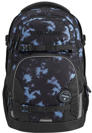 coocazoo Schulrucksack Porter „Midnight Dust”, schwarz-blau, ergonomischer & anpassbarer Tornister, höhen- & größenverstellbar, mit Brustgurt & Hüftgurt, ab der 3. Klasse