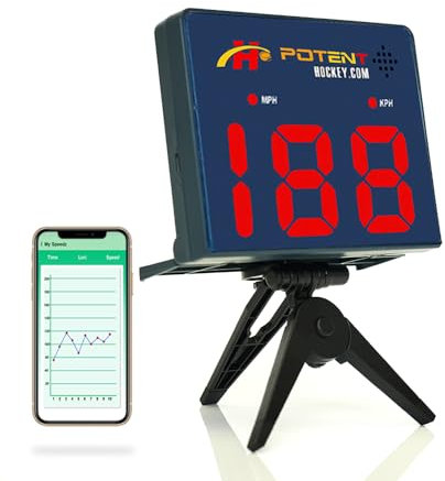 Potent Hockey, Fußball & Racket Ball Speed Radar Gun – Präzises Geschwindigkeitsmessgerät – Tragbar & wiederaufladbar – Für Android & iOS – Ideal für Eishockey, Fußball & Racket Ball