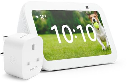 Echo Show 5 (3rd generation) | White + Meross Matter Smart Plug, Works with Alexa - Smart Home Starter Kit