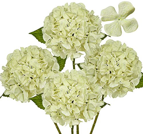 4 STK Hortensien Kunstblumen Elfenbein, Ø 19cm Kunstblumen Hortensien Wie Echt für Brauthochzeitssträuße, Haus, Büro, Hotel, Partydekoration, Mittelstücke, Blumenarrangements