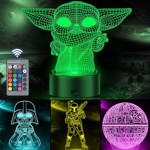 VSATEN 3D Star Wars Night Light for Kids Room - 4 Pattern & 16 Color Change Decor Lamp with Smart Touch & Remote Control, Star Wars Gifts for Boys Girls, Son Birthday Gifts