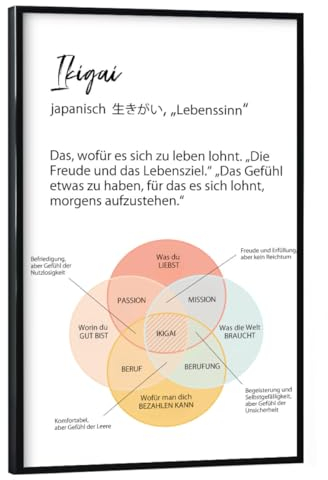 artboxONE Poster mit schwarzem Rahmen 60x40 cm Typografie Ikigai - Bild ikigai ikigai Japan