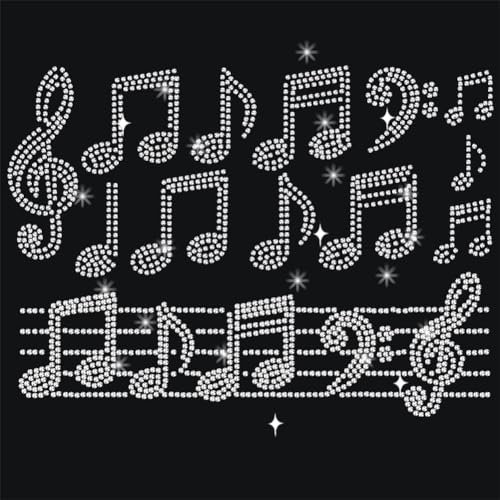 NBEADS Music Note Rhinestone Iron on Hotfix, 29.7x21cm Clear Bling Iron on Patch Heat Transfer Decal Clothing Repair Applique for Clothing Pants Hoodies Bags DIY Accessories