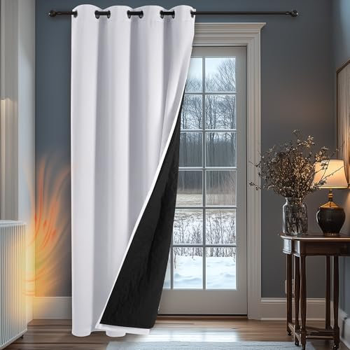 Deconovo 100% Verdunkelung Vorhang Winter Dicke Gardine mit Ösen Doppellagig Fenstersvorhang Wärmeisolierend Vorhänge Kälteschutz Thermo Vorhang, 214x132(HöhexBreite), Silber Grau, 1 Stück
