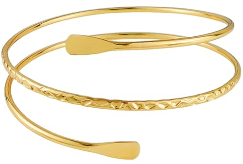 HEVIBK Minimalistische Spule Oberes Armband Verstellbar Armreif Arm Manschette Armband Mit Filigran Geschmückter Strudel (Gold)