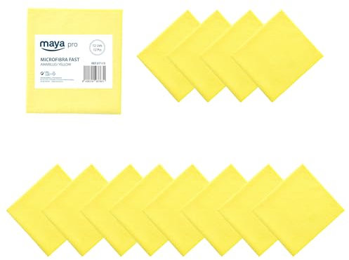 Maya Bayeta Fast 200G. Bayeta Multiusos 100% Microfibra. Limpieza Sin Marcas para Cualquier Superficie. Pack de 12 Unidades (Amarillo)