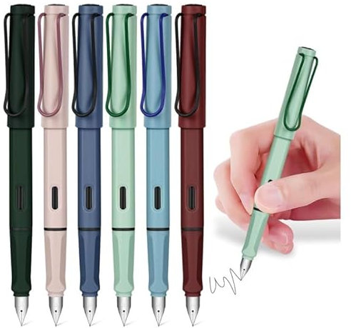 6 Stück Nachfüllbar Füllfederhalter,Füller Kalligraphie für Anfänger,Tinten-Füller mit Ergonomischem Griffstück,Füller mit Feder Extra Feine Spitze,Robuster ABS-Kunststoff,für Lehrer, Schüler, Kinder