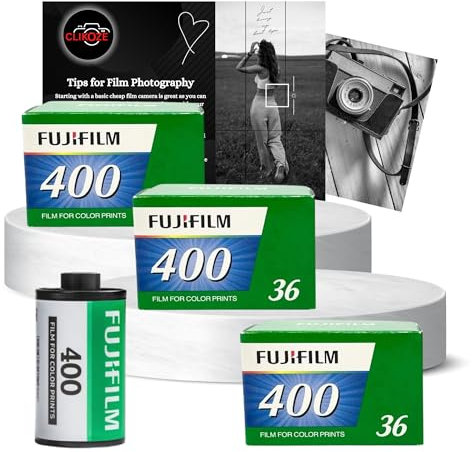 Fujifilm 400 Lot de 3 films de 35 mm avec 36 poses et carte d'astuces pour appareil photo Clikoze