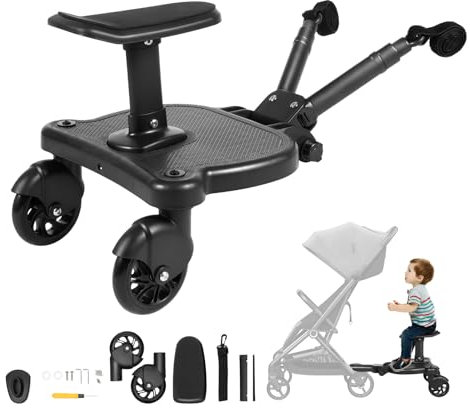 OUBUBY Buggy Board für Alle Kinderwagen, Board mit Kinderwagensitz,360° Zweirad Design Trittbrett Mitfahrbrett Universal Passend für 3-7 Jahre Alte Kinder, mit Einer Maximalen Belastung Von 55 Pfund