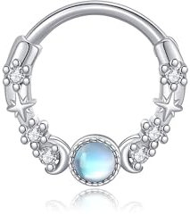 Septum Ring Dreifachmond 925 Sterling Silber 16g Mondstein Septum Nasen Ring Knorpelohrstecker Daith Piercing Schmuck Geschenk für Damen Mädchen Frauen Mutter Dreifacher