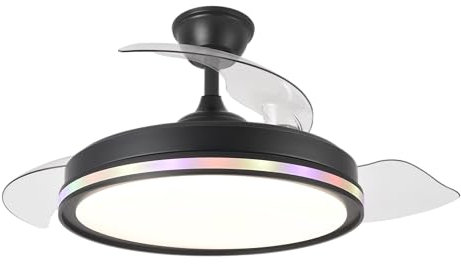 DUPI Ventilador de techo con Luz Led COSMOS AIR RGB aspas retractil que se esconden aspas ocultas transparentes super silencioso, con mando a distancia (Negro-RGB)