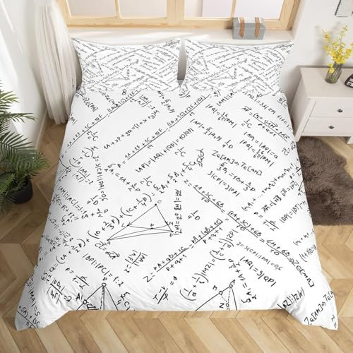LUYAPOND Mathe Bettwäsche 135x200 Mathe-Formeln Bettwäsche Set für Kinder, Schließung Weich Atmungsaktive Mikrofaser Bettbezüge, 1 Bettbezug mit Reißverschluss + 1 Kissenbezug 80x80 cm