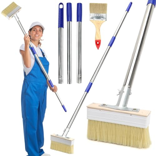 Yuragim 150cm Lange Griff Flächenstreicher Terrasse Flachpinsel Paint Pinsel, Terrassen-Streichbürste mit Teleskopstiel mit 4-Zoll-Pinsel für terrasse, Zaunwandmöbel, Holzböden, Terrassenfarben