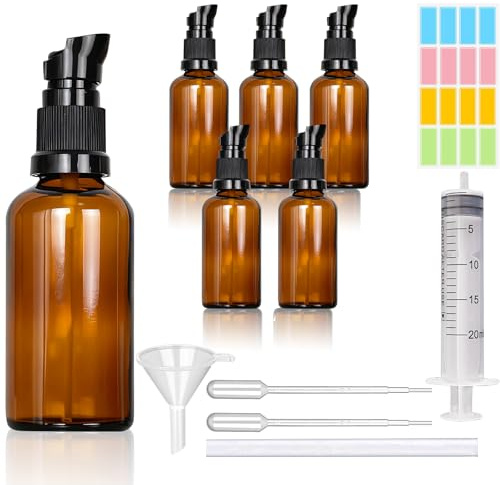 CafullCon 6 Pack 100ML Empty Lotion Pump Bottle, Refillable Amber Glass Lotion Pump Press Bottles for Toiletries, Leak-proof Liquid Travel Containers for Shampoo Cosmetic Emulsion Essential Dispenser