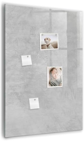 Glas-Magnettafel robust inkl. Neodym-Magnete, Marker & Schwamm | Abwischbar & langlebig | Für Arbeitsräume, Küchen & Schulungen- 70x100cm - Heller Beton
