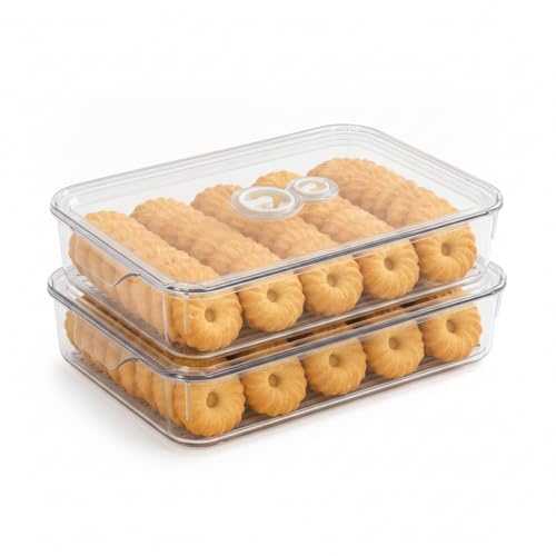ZoeQide Keksdose transparent 2er Set mit Deckel und Dichtung stapelbar | Mit Datumsanzeige und Griff, praktische Aufbewahrung für Kekse, Gebäck und Snacks aus Kunststoff für Küche und Vorratsschrank