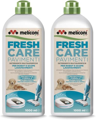 Meliconi FRESH CARE, Detergente Lavapavimenti Naturale ed Ecologico per Robot e Scope Elettriche, Formula Probiotica Anti-Odore per Cani e Gatti, Efficace su Tutte le Superfici (Confezione da 2)