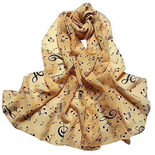 YEBIRAL Frauen Musik Note Blumendruck Mode Wrap Schals Leicht und Weich Damen Elegante Tücher Schals(Einheitsgröße,Beige)