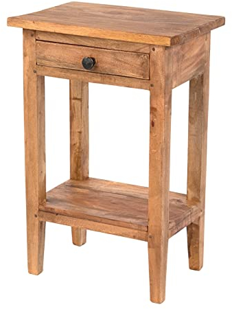DESIGN DELIGHTS Rustikaler Vintage Telefontisch PLANTA | 52x34cm (HxB), Mahagoni Massivholz | Blumenhocker, Flurtisch, Beistelltisch, Nachtschrank mit Schublade | Farbe: 02 Hellbraun