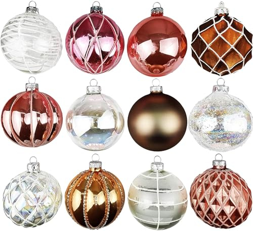 My-goodbuy24 Premium Weihnachtskugeln 12-teiliges Set Echtglas Glaskugeln Weihnachten Weihnachtsdeko Tannenbaumkugeln Glas Christbaumkugeln Weihnachtsbaum (C 8)