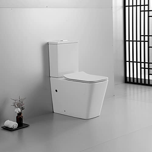 Yellowshop - Sanitari bagno a terra filo muro - Set vaso monoblocco rimless a terra con coprivaso soft-close serie Plain