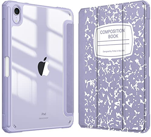 FINTIE Hybrid Slim Case for iPad Mini 6 2021 (8.3 Inch) - [Built-in Pencil Holder] Cover Clear Transparent Back Shell, Auto Wake/Sleep for iPad Mini 6th Generation, Composition Book Lilac
