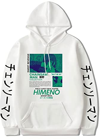 KONDZ Japanische Kettensäge für Herren, Anime, Kapuzen-Sweatshirt, für Damen, Kawaii, Cartoon-Harajuku Leistung Grafik, hohe Pullover, Unisex, Winter, Oversized