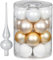 Weihnachtsbaumschmuck Set | 20 Weihnachtskugeln 6cm & Christbaumspitze 26cm | Christbaumschmuck aus Glas (Warm Moments | weiß Gold)