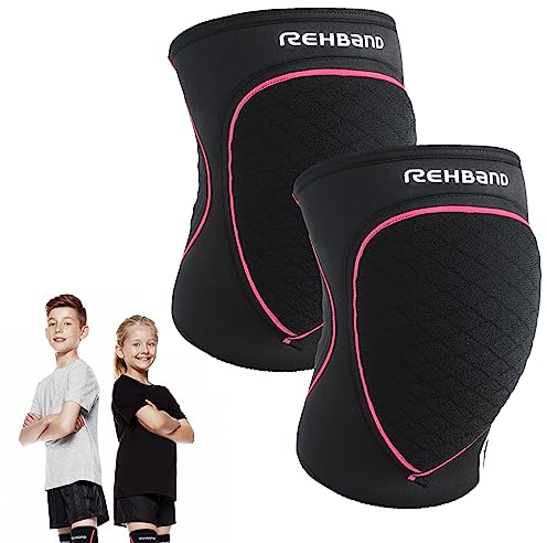 Rehband Knieschoner Kinder, 1 Paar, Kniepolster für Volleyball & Handball - komfortabel & hoher Schutz, Kinder Knieschutz Hallensport, Farbe:Schwarz/Pink, Größe:S, Seite:Paar