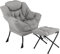 COSTWAY Armchair Accent Chair, Sherpa Upholstered Lounge Armchair Leisure Sofa Chair with Side Pocket, Metal Frame Lazy Comfy Seat Reading Chair for Living Room Bedroom (with Footstool, Grey)