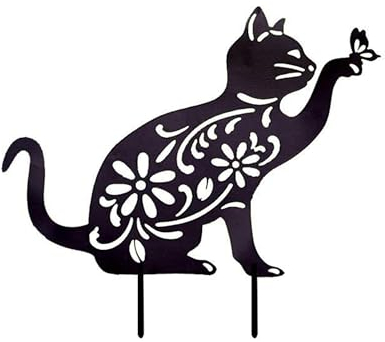 OHYER Deko Garten Rost Katze Terrasse Gartenstecker Rost Blumentopf Katze aus Eisen Katze Gartenfiguren für Außen Gartendeko rost Igel Gartenstecker Set Schwarz Für Gärten Terrassen Balkone (Katze)