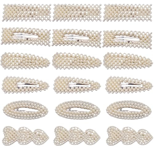18 Stück Perlen-Haarschmuck für Mädchen, Perlen-Haarspangen, Künstliche Perlen-Haarspangen, Perlen-Haarspangen, Künstliche Perle Haarklammer, Perle Handgemachte Haarspange, Party-Haarspangen