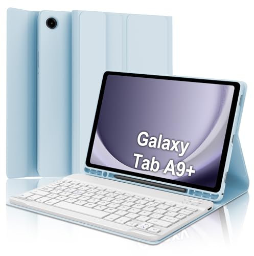 IVEOPPE Teclado Samsung Galaxy Tab A9 Plus 11 Pulgadas 2023, Funda Teclado Español Ñ Bluetooth Desmontable para Samsung Galaxy A9+ (SM-X210/X216/X218), Azul Cielo